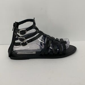 Steve Madden Yashi gladiator sandals black leather strappy ankle shoe flat 8.5